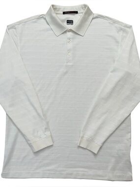 Nike Polo Shirt Men Size M Tiger Woods Long Sleeve Golf White Striped VTG Y2K